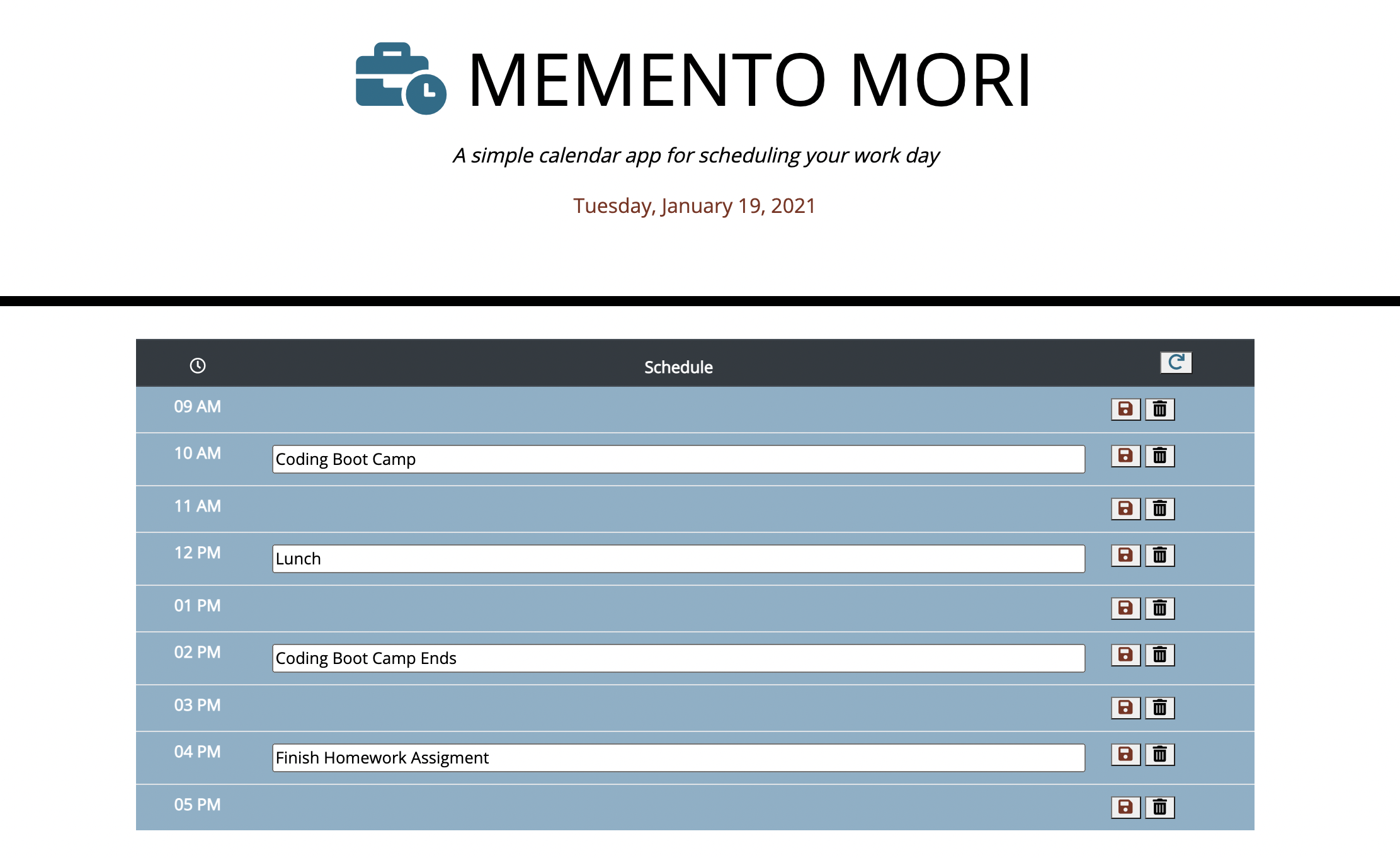 Memento Mori - Scheduler